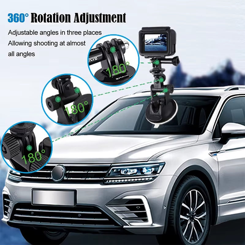 Suction Cup Camera Car Mount with Tripod Adapter Phone Holder for  Hero 13 12 11 10 9 8 DJI Osmo 360 Action 5 Pro 3 4 Insta