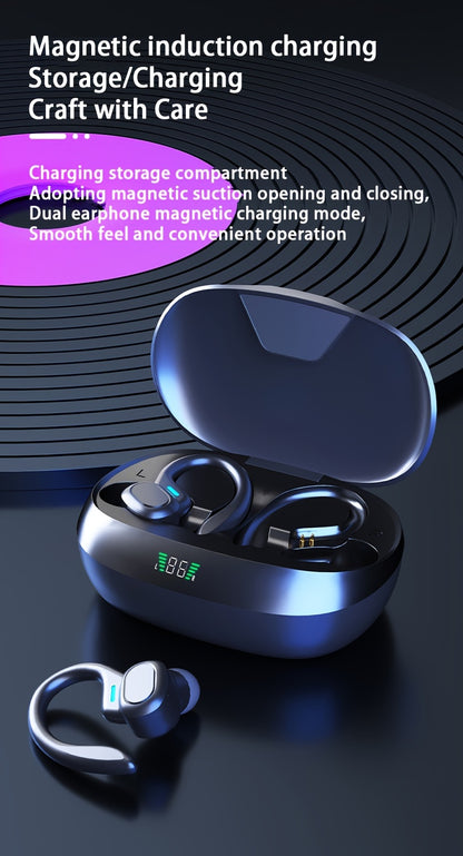 Wireless Earbuds, Open Ear 5.4 Headphones With Ear Hooks, Built-in Mic LED Display 24H Playtime Charging Case, For Running Fitness, Sport Over Earphones, Black