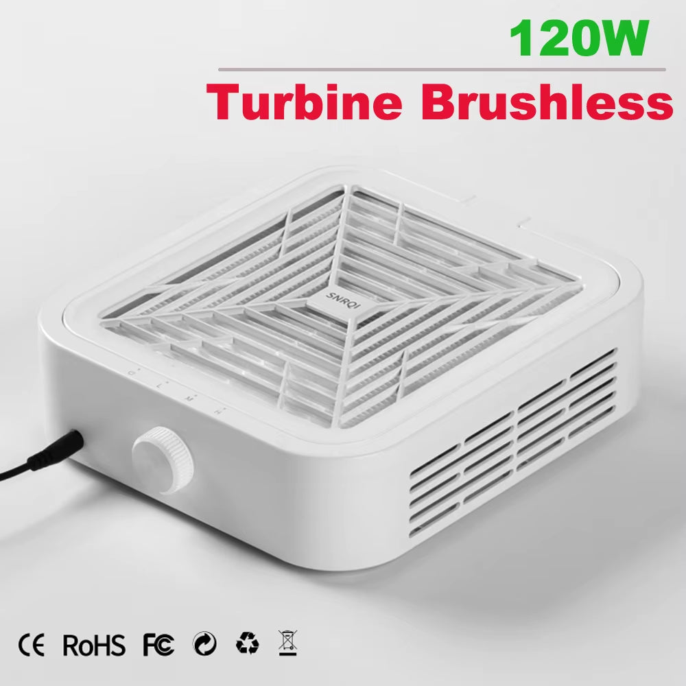 Turbine Brushless Nail Dust Remover Strong Suction 120W Nail Vacuum Cleaner for Manicure with Removable Filter Speed Adjustable