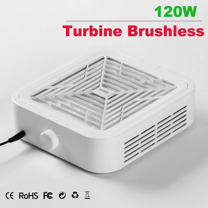 Turbine Brushless Nail Dust Remover Strong Suction 120W Nail Vacuum Cleaner for Manicure with Removable Filter Speed Adjustable