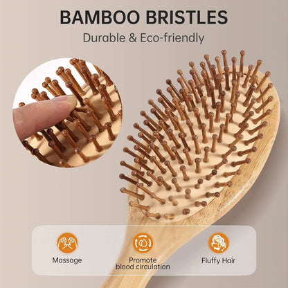 Bamboo Wooden Hair Brush Massage Comb Scalp Massager for Hair Growth Anti-Static Straightening Brush Soft Beard Baby Beech Brush
