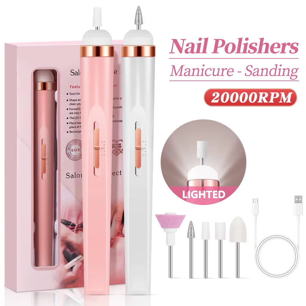 Multiple Gears Electric Nail Polish Drill Machine with Light Portable with Battery Electric Manicure Art Tools for Gel Remover