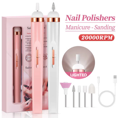 Multiple Gears Electric Nail Polish Drill Machine with Light Portable with Battery Electric Manicure Art Tools for Gel Remover