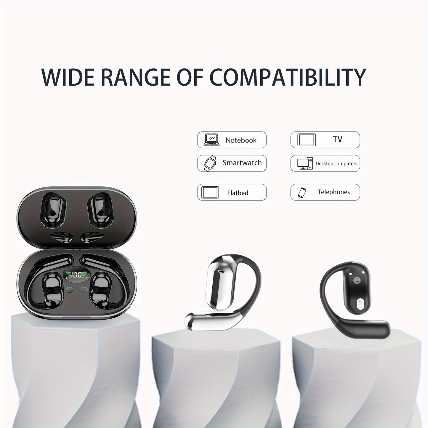 [50 Hours Wireless Sport Headphones] Wireless Headphones with Open Ear Design, Sport Earbuds Featuring Touch Volume Control, Built-In Microphone, And Ear Hooks. They Offer 50 Hours of Playtime And Come with an LED Display Cha