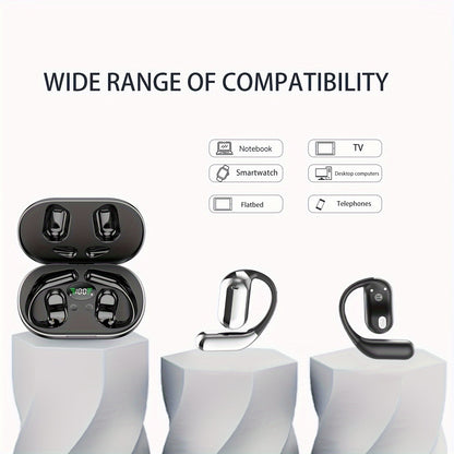 [50 Hours Wireless Sport Headphones] Wireless Headphones with Open Ear Design, Sport Earbuds Featuring Touch Volume Control, Built-In Microphone, And Ear Hooks. They Offer 50 Hours of Playtime And Come with an LED Display Cha