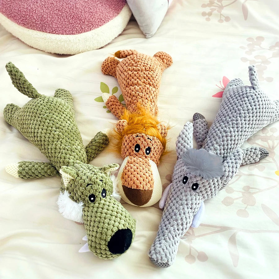 Large Dog Toy Bite-Resistant Sound Plush Toy Lion Wolf Elephant Cartoon Pet Toy Squeaky Dog Toy for Small & Medium Dogs