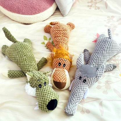 Large Dog Toy Bite-Resistant Sound Plush Toy Lion Wolf Elephant Cartoon Pet Toy Squeaky Dog Toy for Small & Medium Dogs