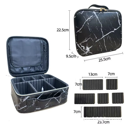 PU Makeup Bag Marble Pattern Portable Large Capacity Makeup Storage Bag Multi Functional Travel Makeup Toolbox