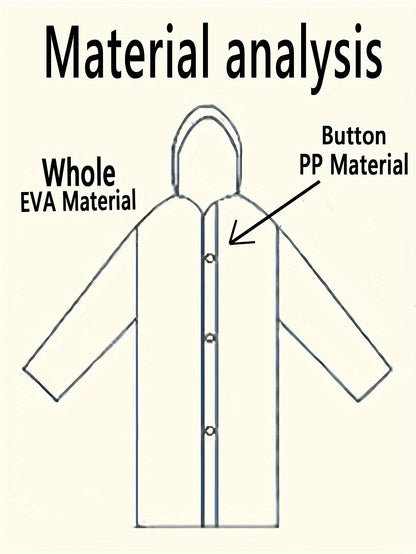 Gray EVA Raincoat - Windproof, Waterproof, Full-Body Thickened Jacket for Travel, Cycling, Hiking - Portable, Elastic Cuffs, Buttoned Closure Beauty Fashion