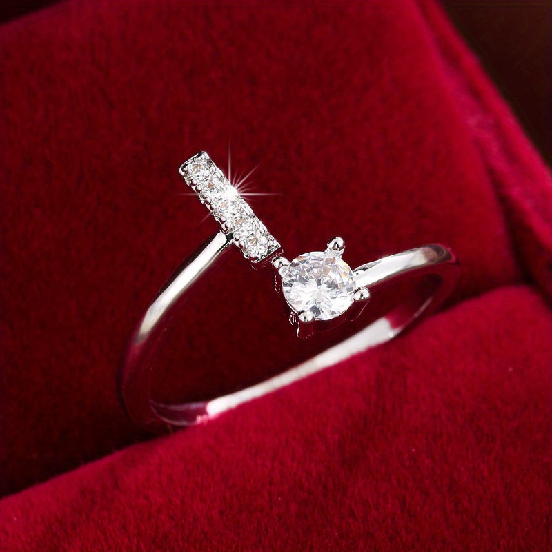Fashionable 26 English Letters Four-Prong Synthetic Synthetic Zirconia Open Adjustment Ring Beauty Fashion