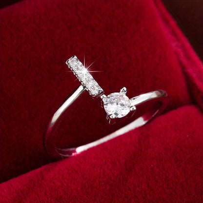 Fashionable 26 English Letters Four-Prong Synthetic Synthetic Zirconia Open Adjustment Ring Beauty Fashion