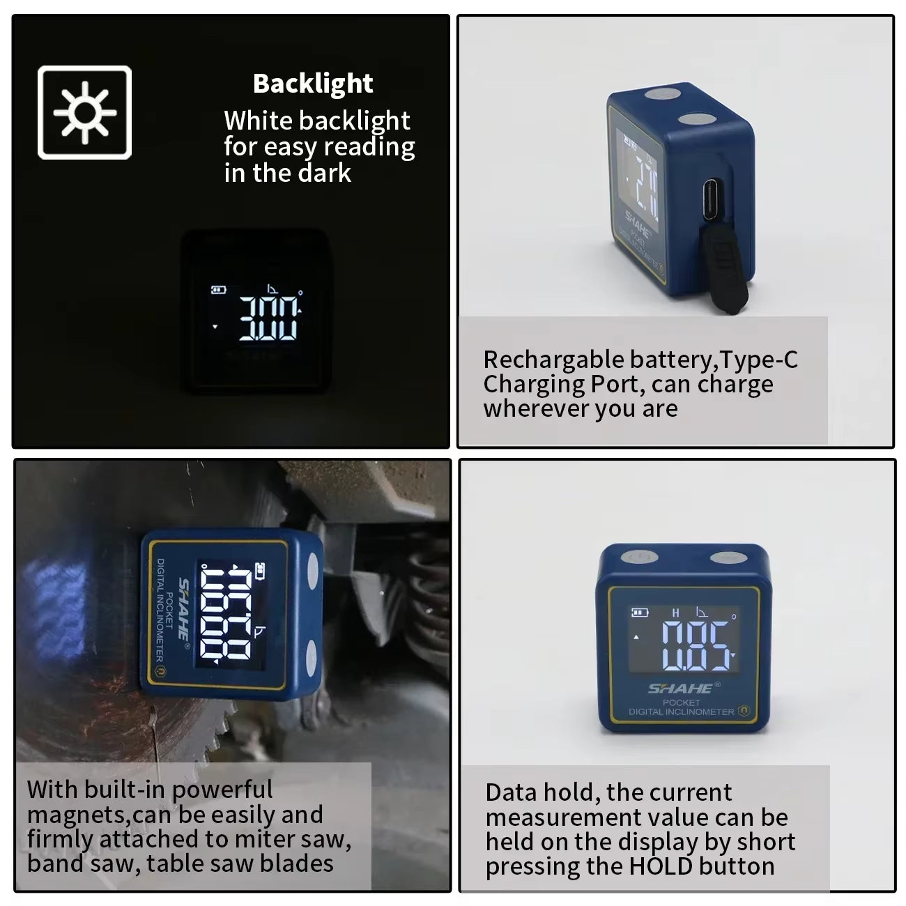 Small Digital Level Rechargeable Protractor Inclinometer Digital Angle Finder Angle Measuring Tools