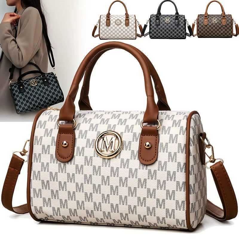 Women Alphabet Shoulder Bag with Golden "M" Logo, Synthetic Faux Leather Small Crossbody Bag for Work, Travel, Parties, and Gift