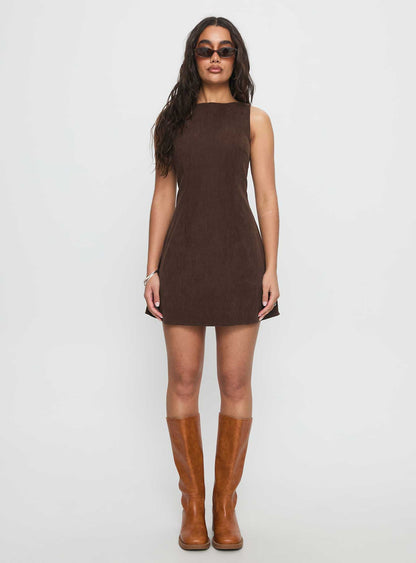 Alfalfa Corduroy Mini Dress Chocolate Princess Polly
