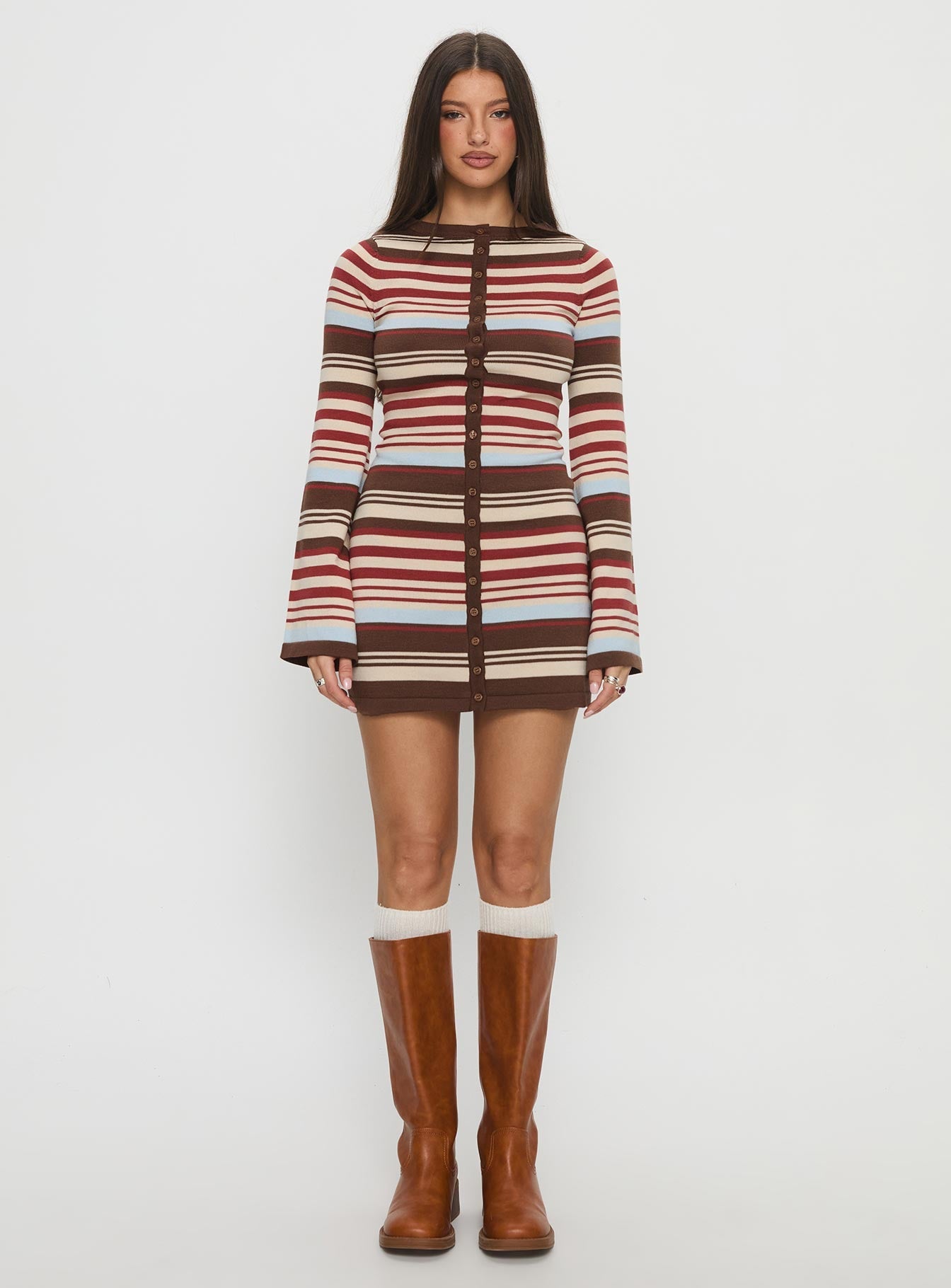 Norelai Long Sleeve Knit Mini Dress Multi Stripe Princess Polly
