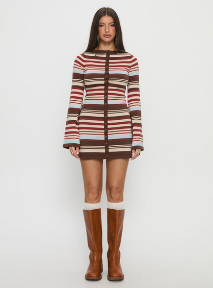 Norelai Long Sleeve Knit Mini Dress Multi Stripe Princess Polly