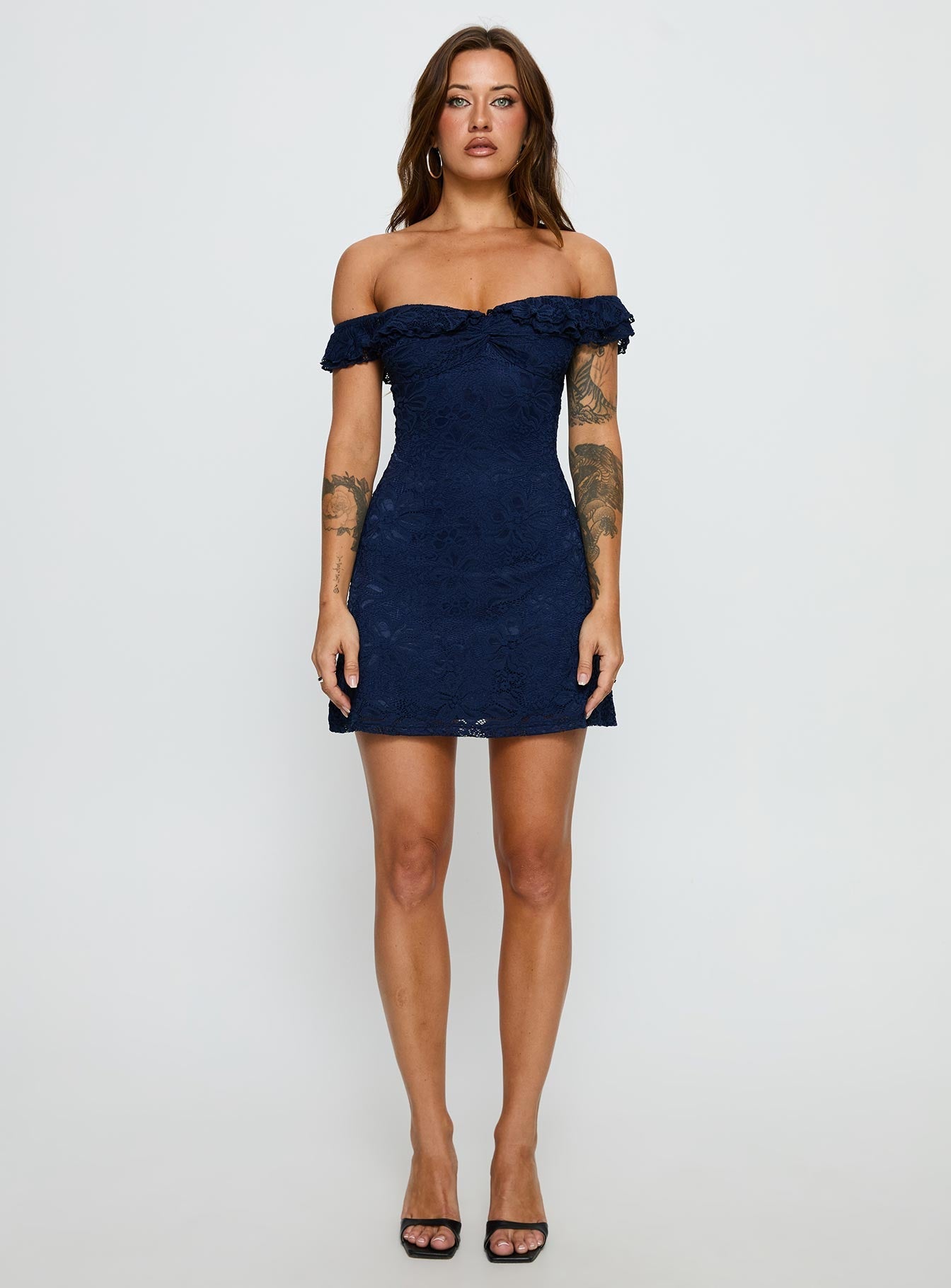 Anabeila Strapless Frill Mini Dress Navy Princess Polly