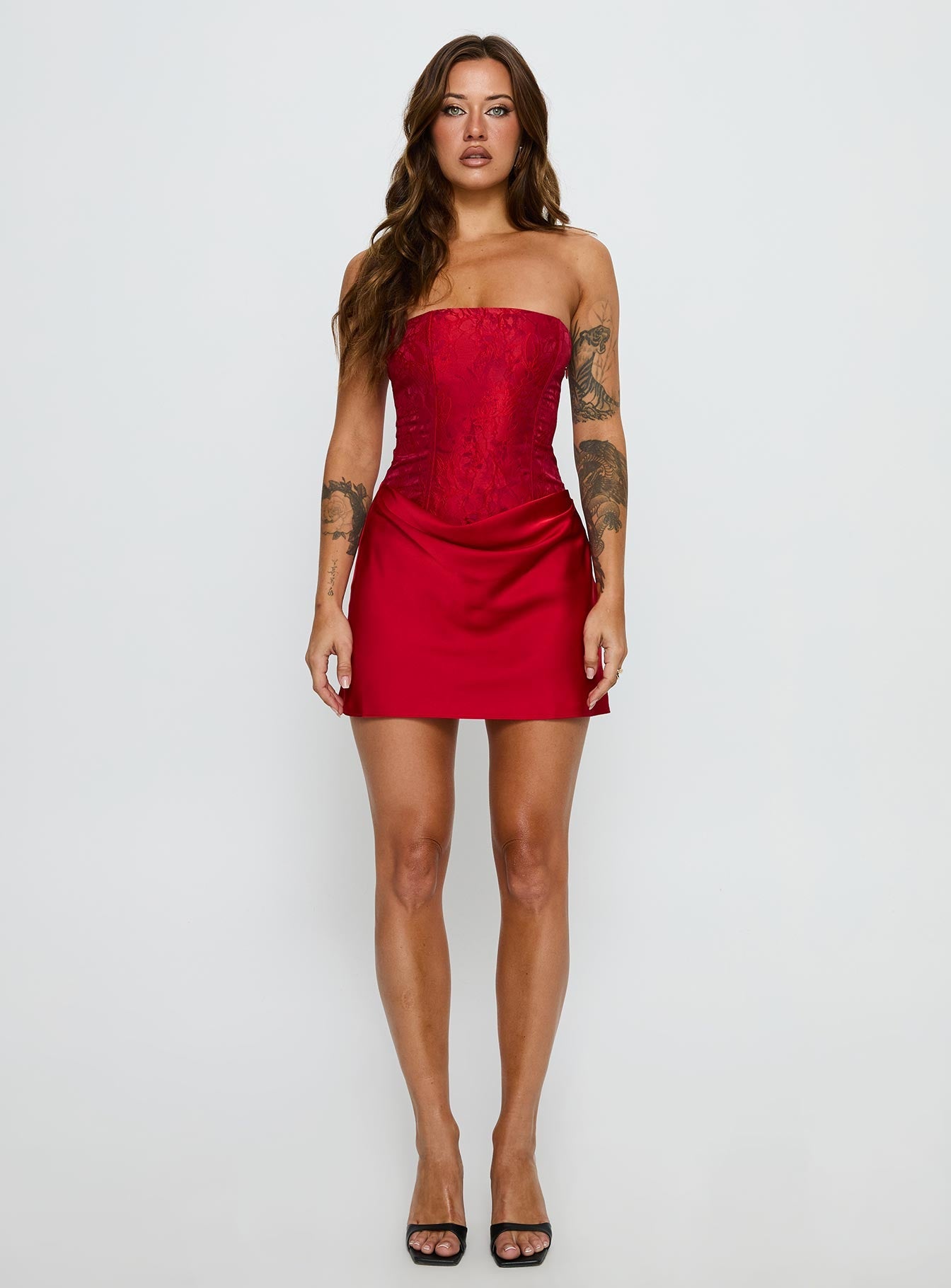 Jenevieve Strapless Drape Mini Dress Red Princess Polly