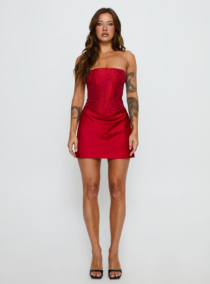 Jenevieve Strapless Drape Mini Dress Red Princess Polly