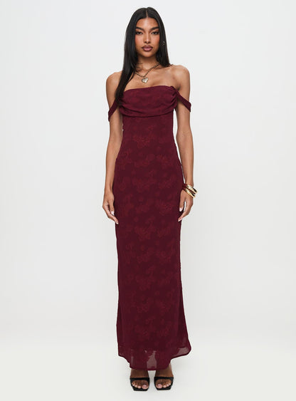 Azura Off The Shoulder Maxi Dress Burgundy Princess Polly