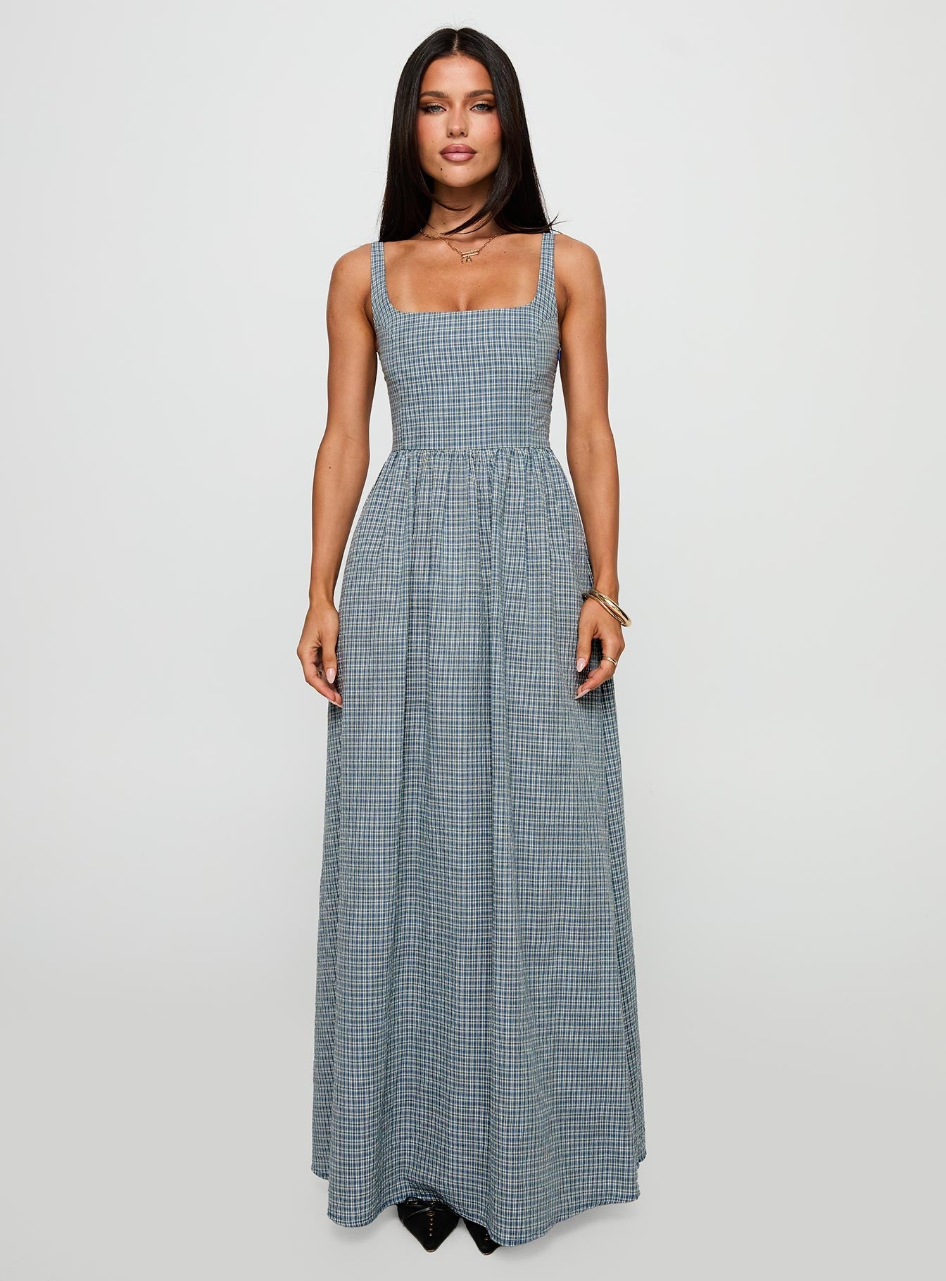 Cartmel Check Maxi Dress Navy Princess Polly