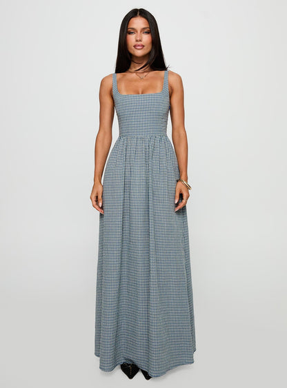 Cartmel Check Maxi Dress Navy Princess Polly