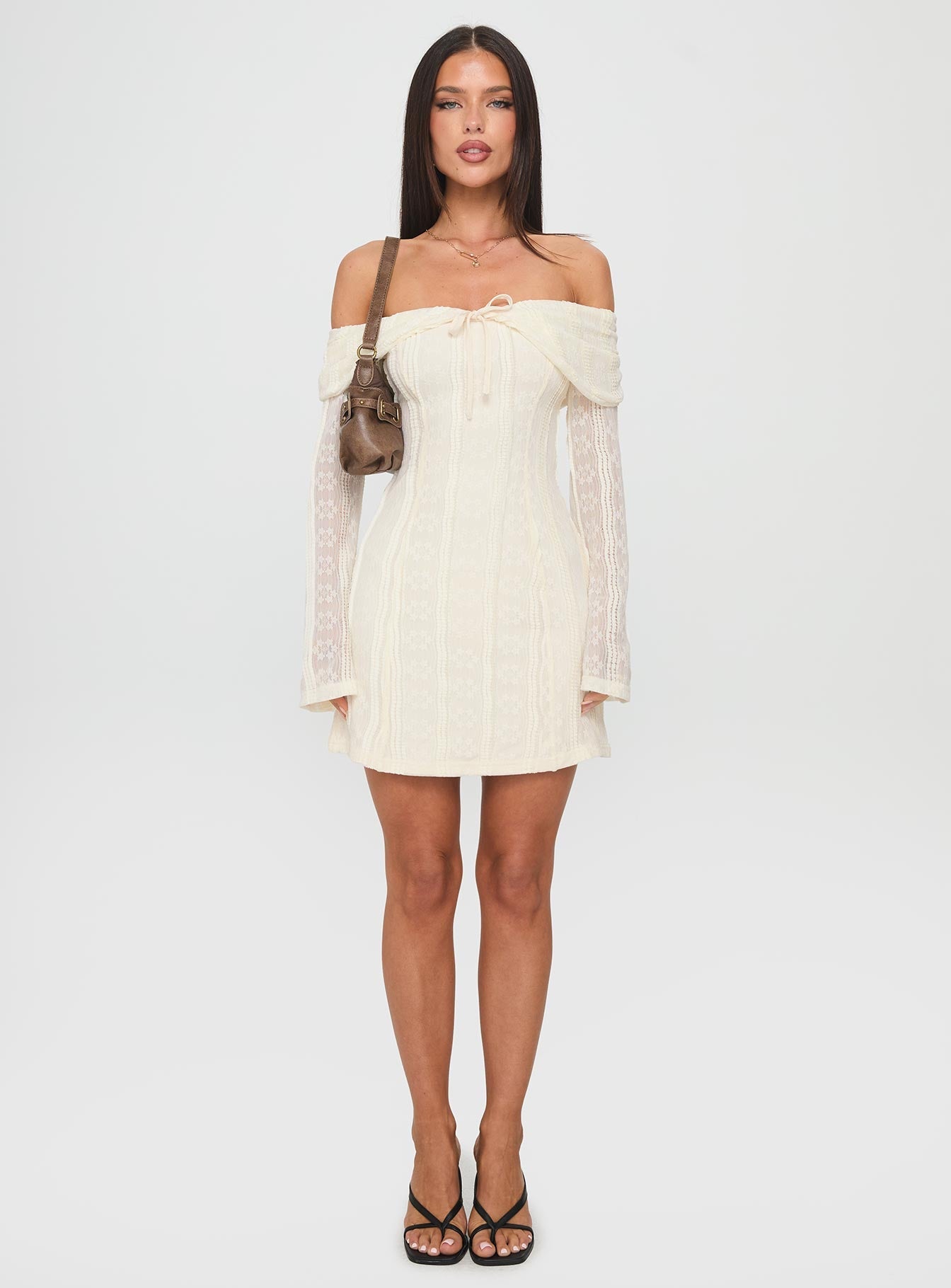 Colettie Long Sleeve Mini Dress Cream Princess Polly