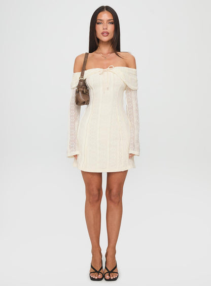 Colettie Long Sleeve Mini Dress Cream Princess Polly