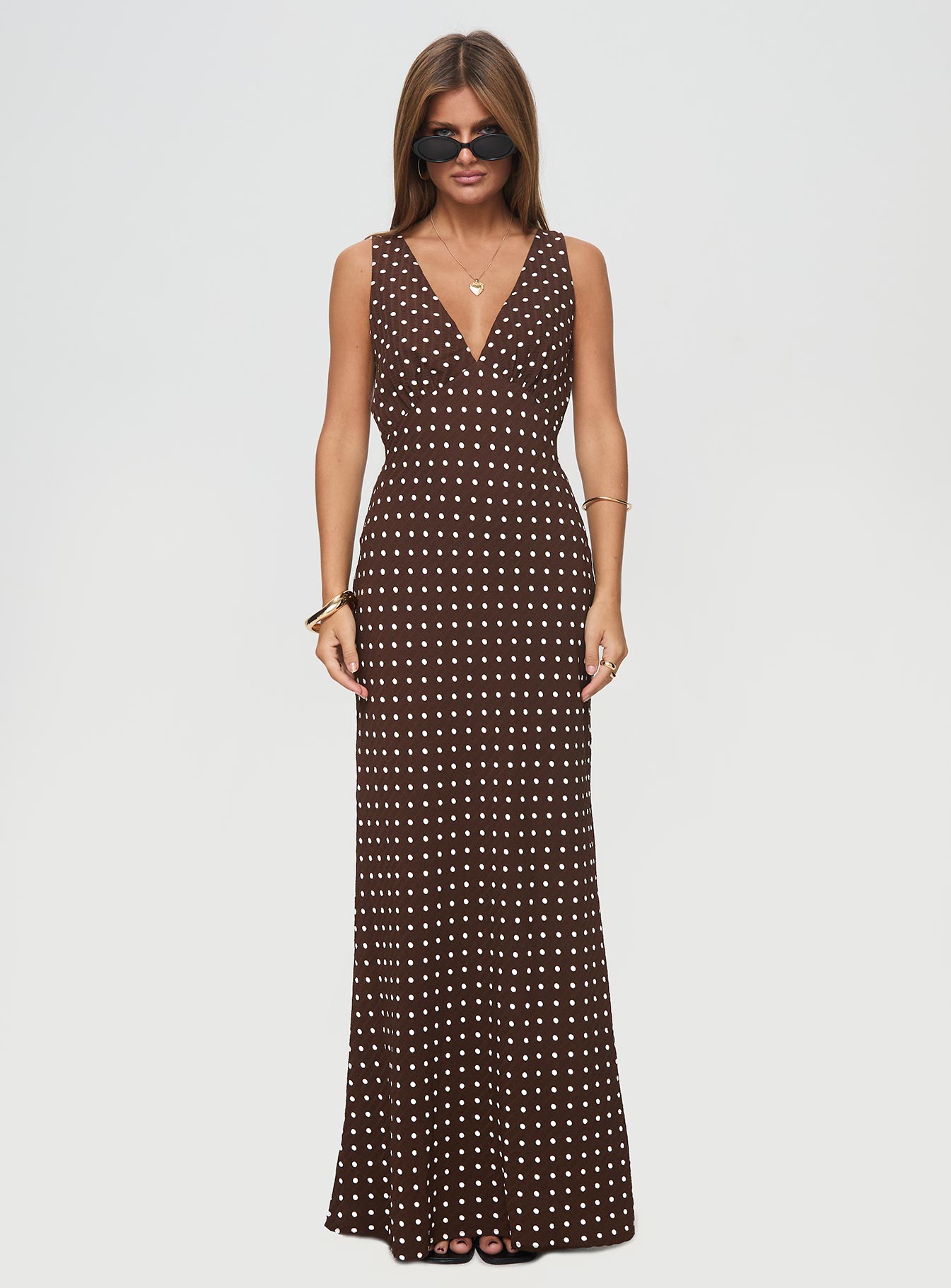 Nellie Maxi Dress Brown Polka Dot Princess Polly