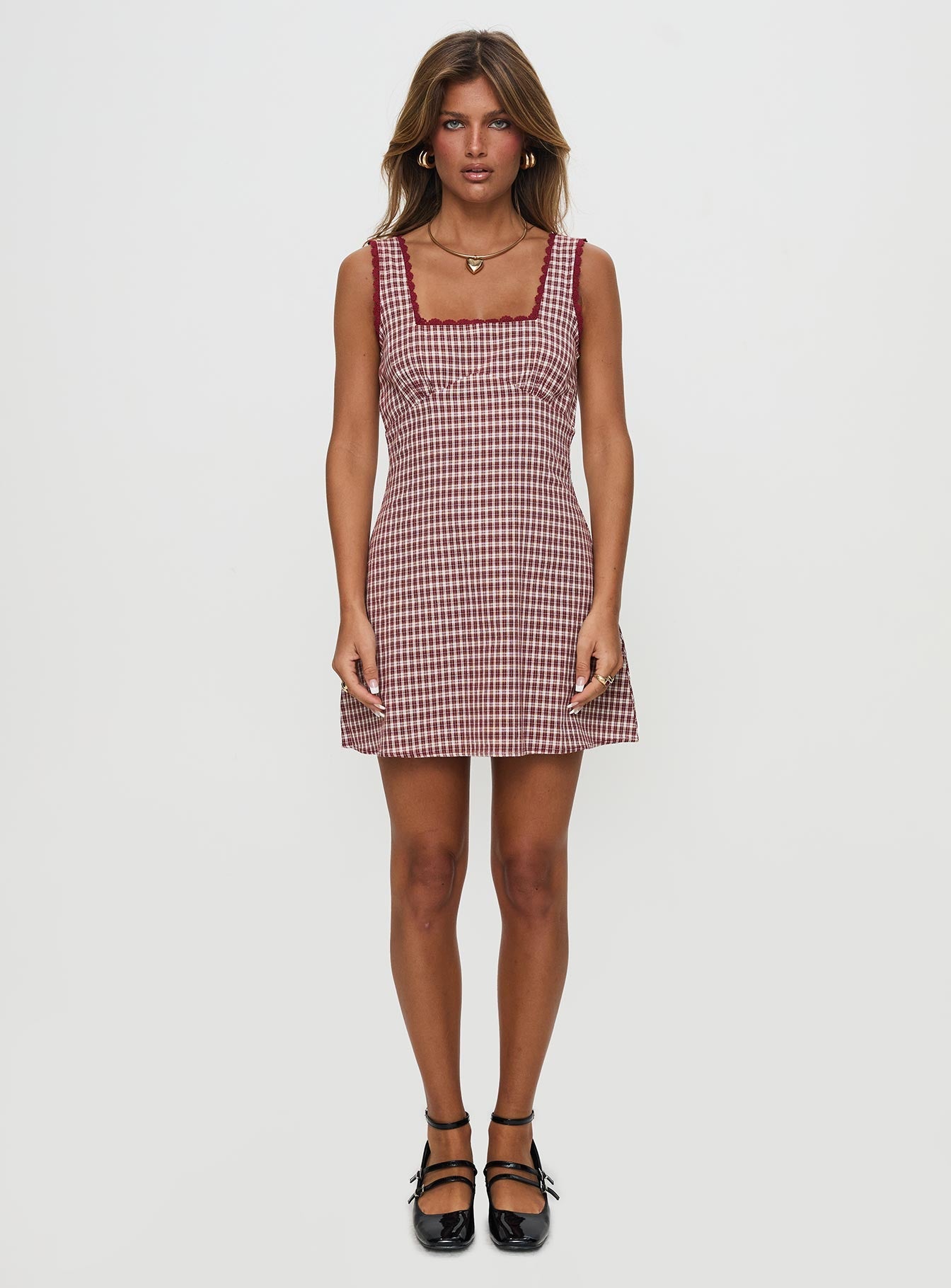 Dasha Mini Dress Red Check Princess Polly