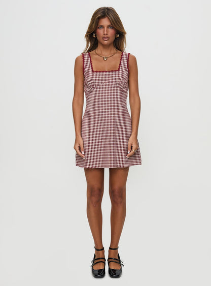 Dasha Mini Dress Red Check Princess Polly