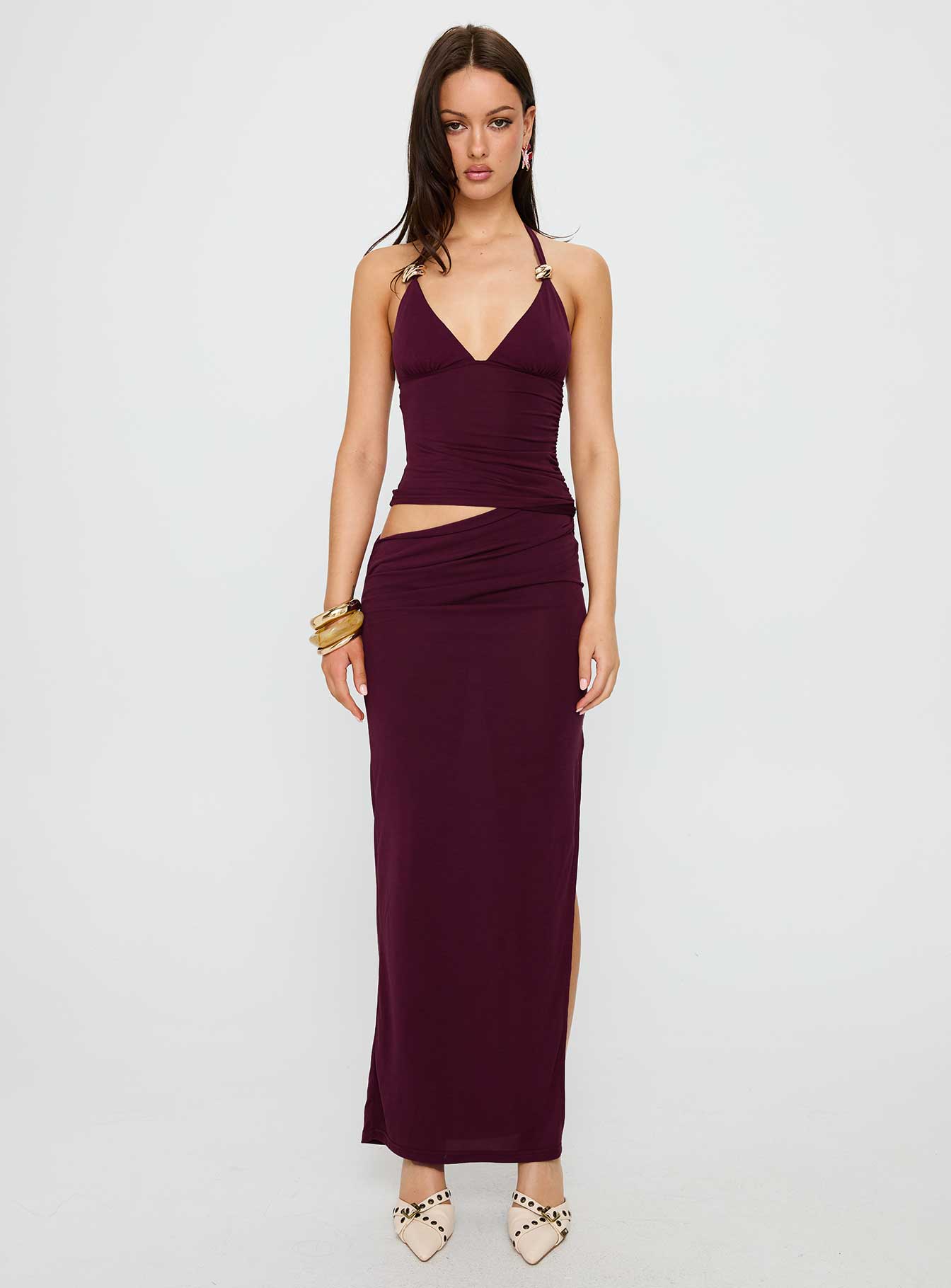 Imeraldia Hardware Halter Maxi Dress Currant Princess Polly