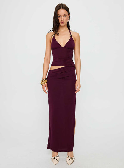 Imeraldia Hardware Halter Maxi Dress Currant Princess Polly