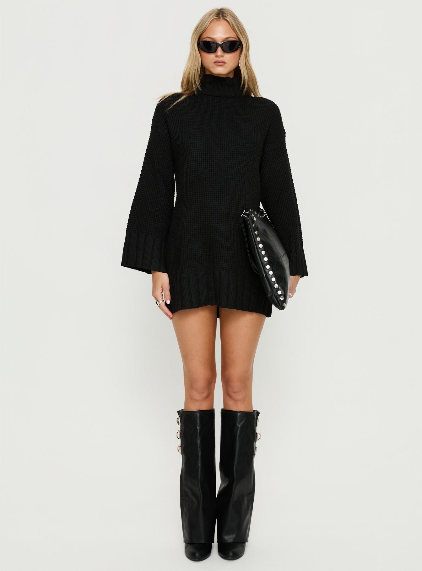 Tarin Long Sleeve Knit Mini Dress Black Princess Polly