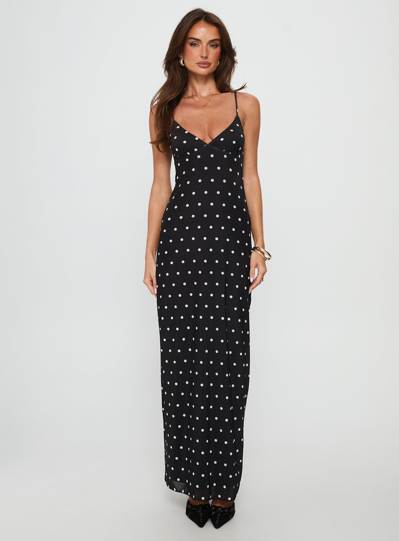 Glass Half Full Mesh Maxi Dress Black Polka Princess Polly