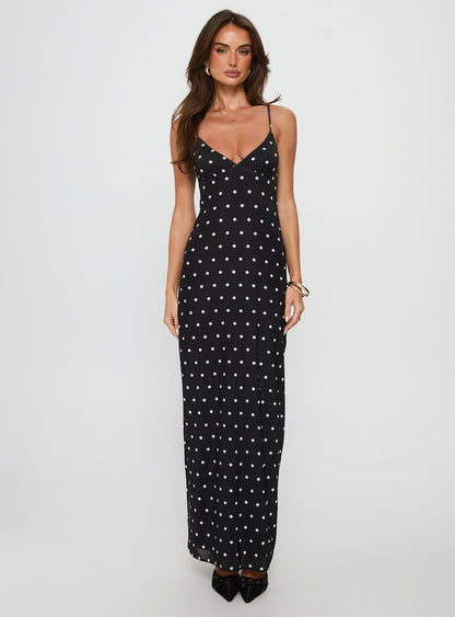 Glass Half Full Mesh Maxi Dress Black Polka Princess Polly