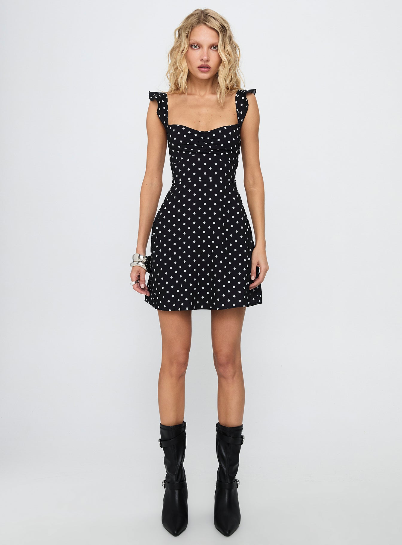 Landon Mini Dress Black / Polka Dot Princess Polly