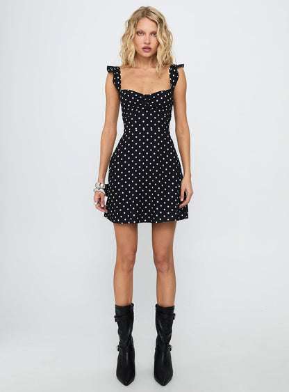 Landon Mini Dress Black / Polka Dot Princess Polly