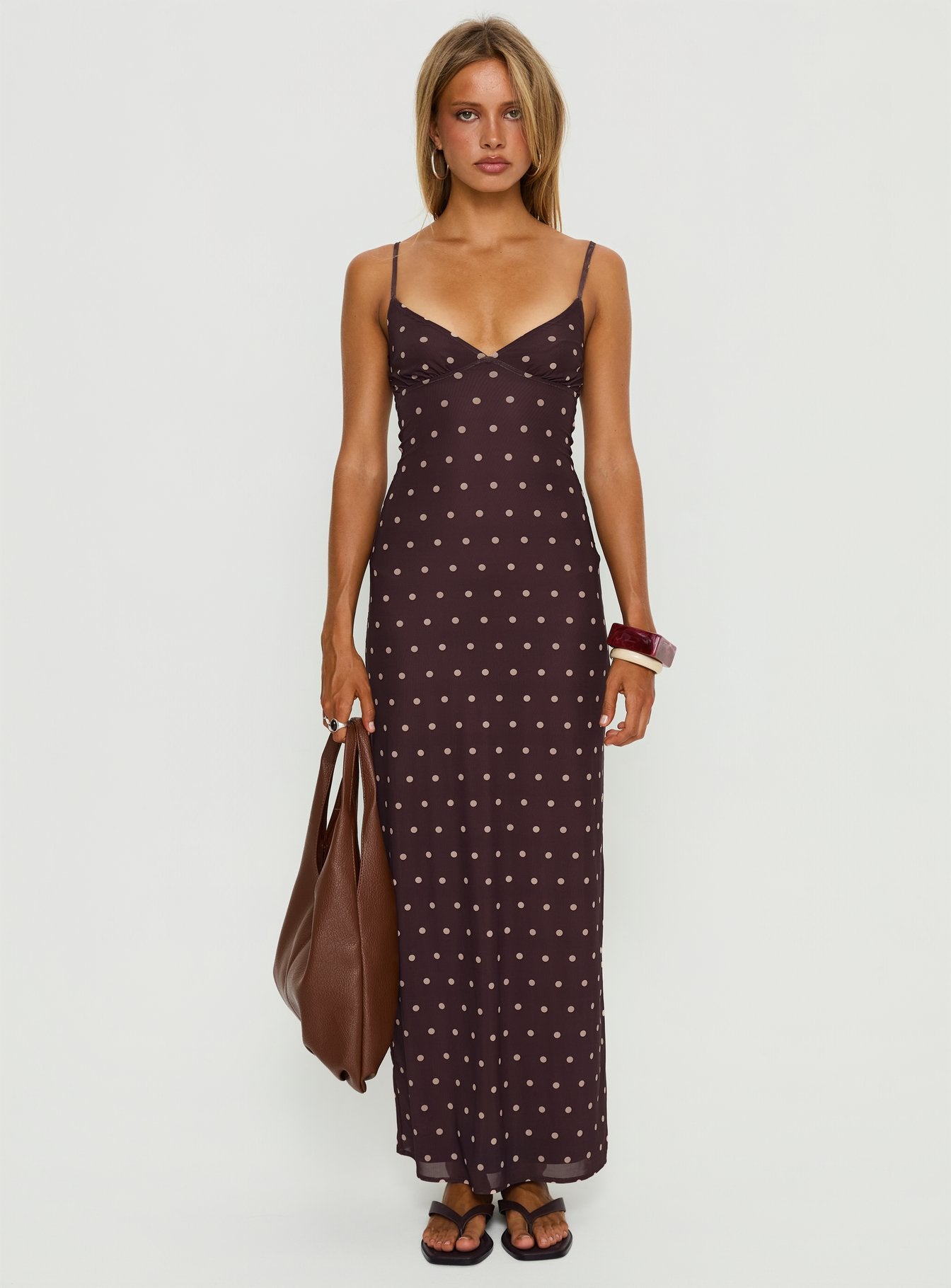 Glass Half Full Mesh Maxi Dress Plum / Pink Polka Dot Princess Polly