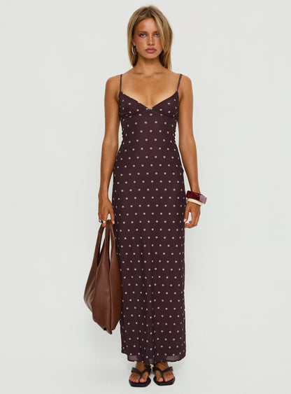 Glass Half Full Mesh Maxi Dress Plum / Pink Polka Dot Princess Polly