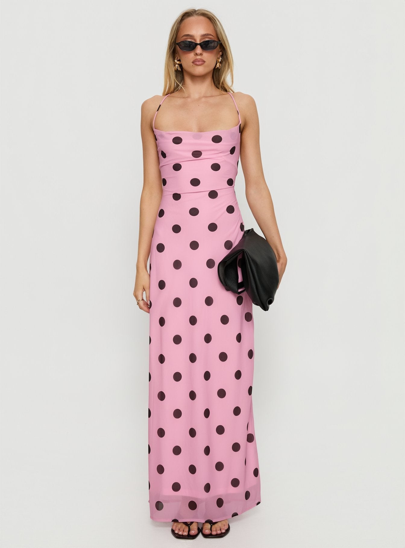 Celena Maxi Dress Pink / Brown Polka Princess Polly