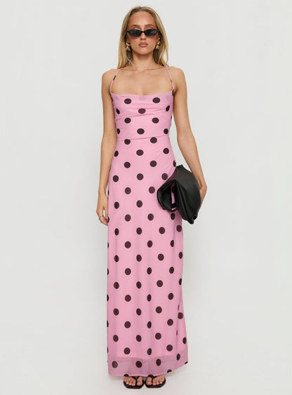 Celena Maxi Dress Pink / Brown Polka Princess Polly