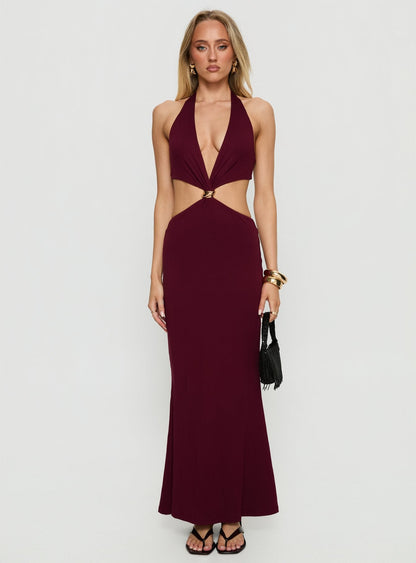 Idella Halter Cut Out Maxi Dress Plum Princess Polly