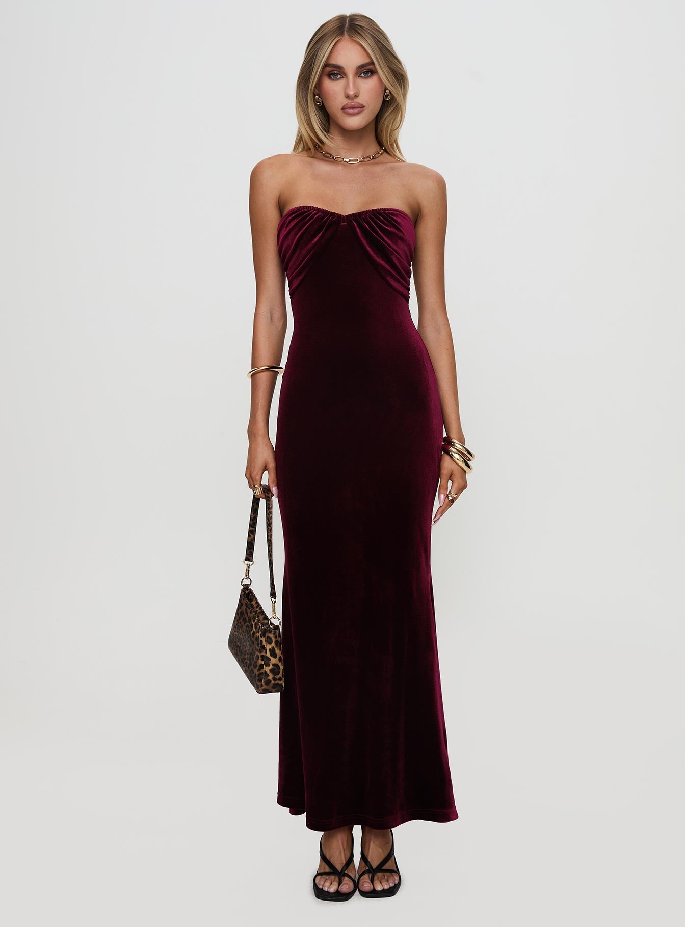 Irena Strapless Maxi Dress Burgundy Princess Polly