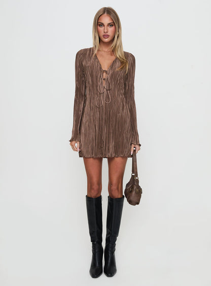 Malop Long Sleeve Mini Dress Chocolate Princess Polly