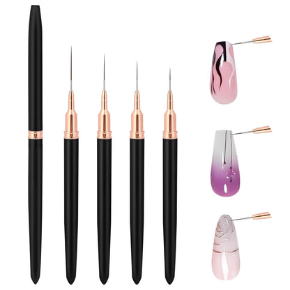 YIKOOLIN 5Pcs Nail Art Liner Brush Set UV Gel Nail Brushes Kits French Stripe Line Painting Drawing Flower Pen Manicure Tool
