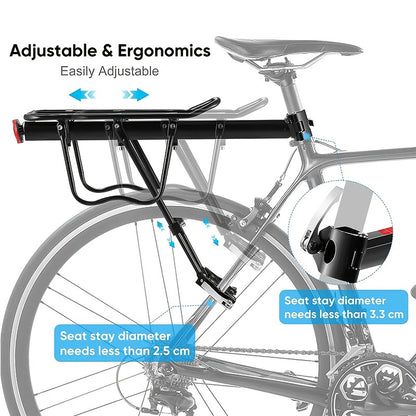 Bicycle Rear Bracket, Bicycle Seat Luggage Rack Holder Carrier For Luggage, Cargo, 90kg/190LB Load, Aluminum Alloy Adjustable Rack With Reflector For Cycling Camping Touring Sport