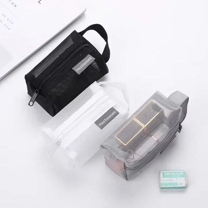 Mini Clear Nylon Mesh Cosmetic Bags Cute Women Small Lipstick Makeup Bags Pouch Data Line Key Earphone Organizer Case
