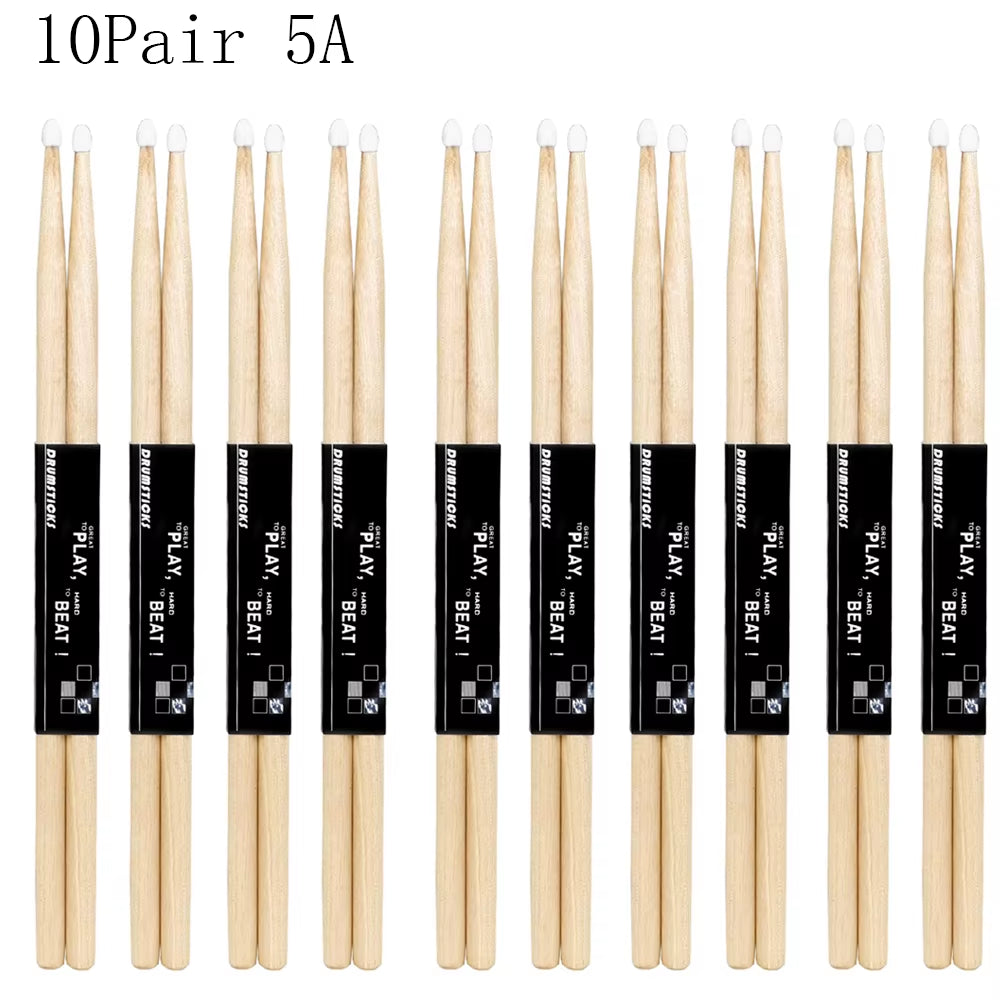 1/5/10 Pair Maple Wood Drum Sticks 5A 7A Electronic Drum Rack Nylon Tip Drumsticks Musical Sticks Percussion Instruments Tools