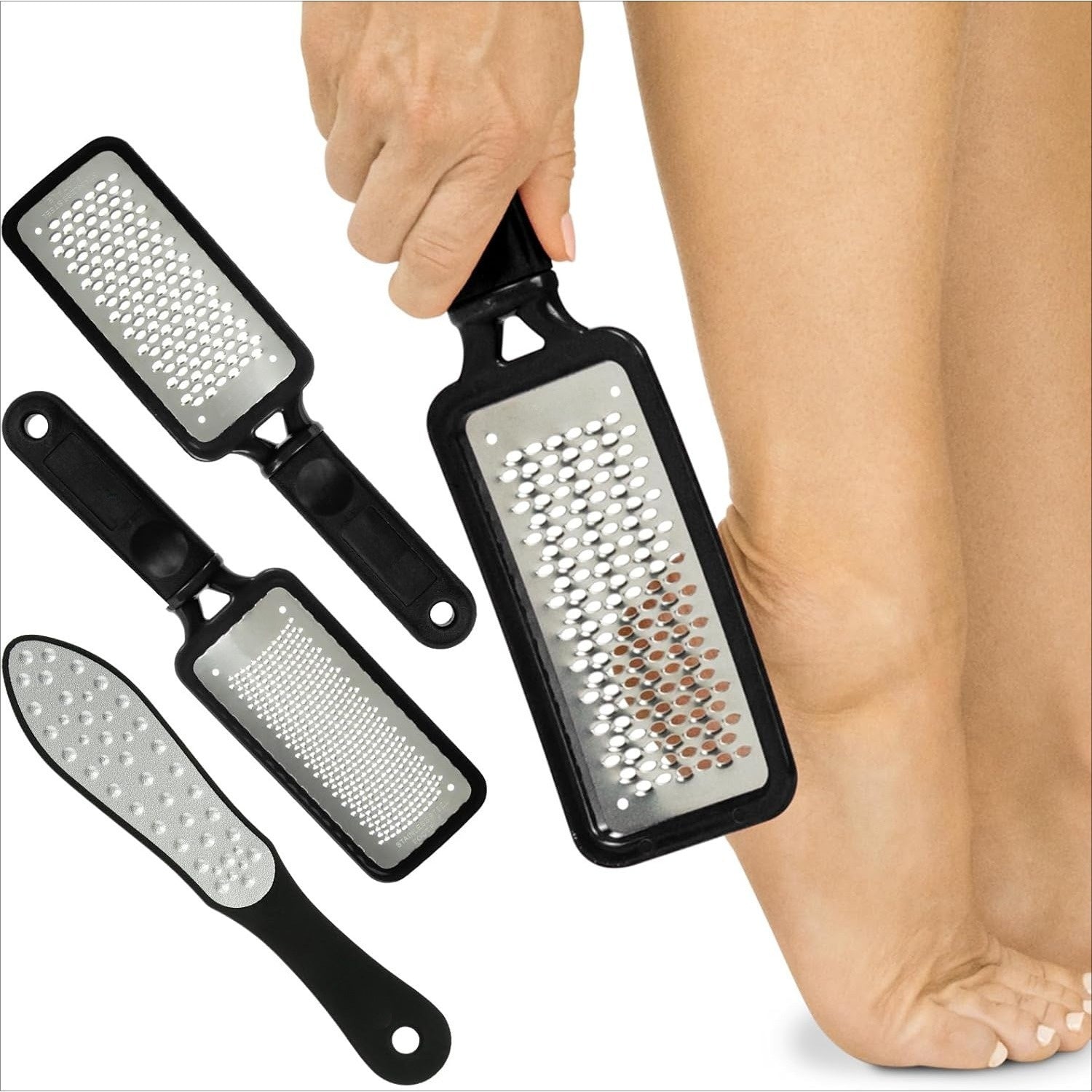 3pcs Foot Files, Feet Scraper for Dead Skin, Heel Grater, Callus Remover Scrubber Tool, Rasp for Cracked Heels - Stainless Steel Pedicure Filer for Men & Women, Use on Wet or Dry Skin Beauty World Shop